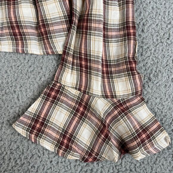 American Eagle Blouse Women Large Red Pink Plaid Peplum Tunic Waist Tie Bell Top - Picture 3 of 11